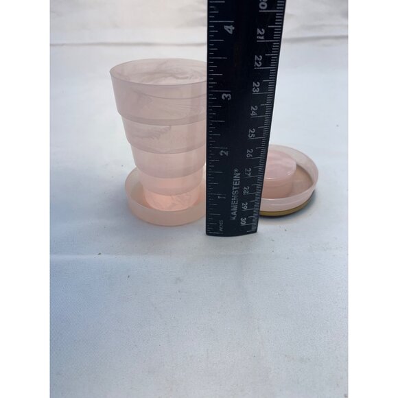 Vtg Pink Plastic Collapsible Folding Cup with Gold Tone H2O Metal Lid READ - Picture 4 of 6